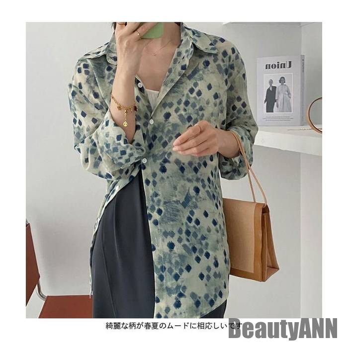 新生活 長袖ブラウス レディース シャツブラウス シャツ ブラウス 柄 小花柄 角襟 洗練 透け感 冷房対策 ゆるい カジュアル トップス 春夏秋 春新作 秋 春 冬 秋ファッション 冬物 春物 秋物