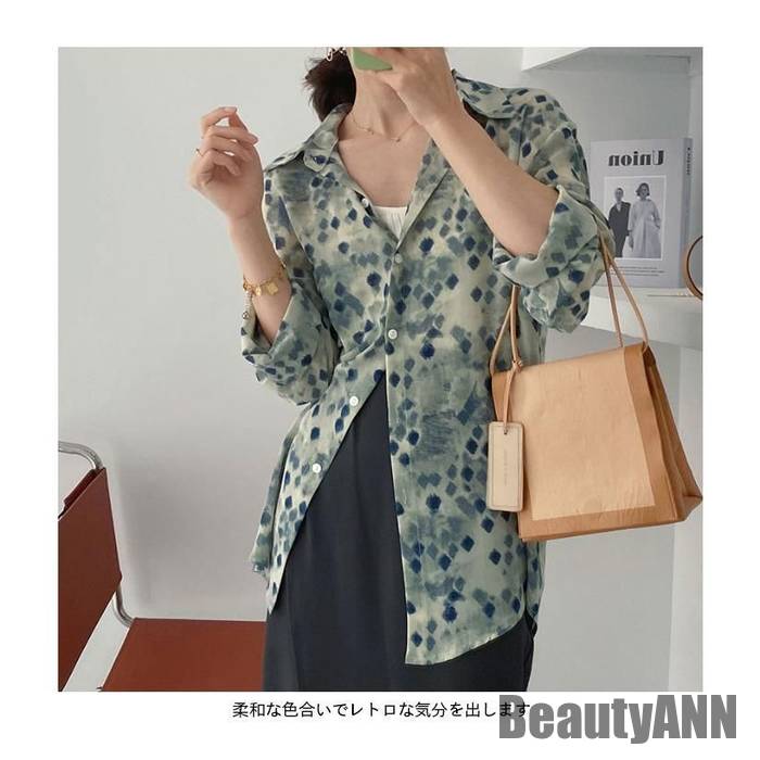 新生活 長袖ブラウス レディース シャツブラウス シャツ ブラウス 柄 小花柄 角襟 洗練 透け感 冷房対策 ゆるい カジュアル トップス 春夏秋 春新作 秋 春 冬 秋ファッション 冬物 春物 秋物