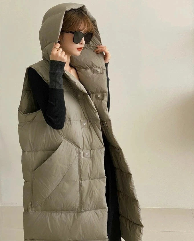 ダウンベスト ロング レディース ロングダウンベスト アウター ベスト ダウン ロングベスト ロング丈 保温性 防寒 秋冬 フード付き 大きいサイズ 暖かい デイリー 普段使い 上品 お呼ばれ おしゃ