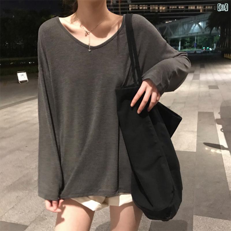 レディース トップス カジュアル おしゃれ エレガント 春秋 スリム Vネック 長袖 Tシャツ 丈 韓国 シャツ レディース トップス カジュアル おしゃれ エレガント 春秋 スリム Vネック 長袖 Tシャツ 丈 韓国 シャツ