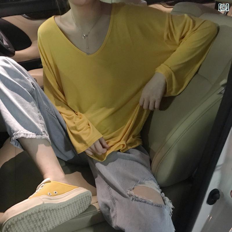 レディース トップス カジュアル おしゃれ エレガント 春秋 スリム Vネック 長袖 Tシャツ 丈 韓国 シャツ レディース トップス カジュアル おしゃれ エレガント 春秋 スリム Vネック 長袖 Tシャツ 丈 韓国 シャツ