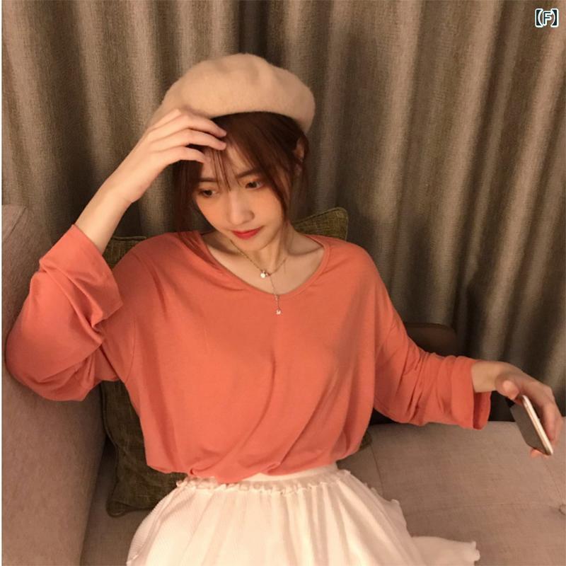 レディース トップス カジュアル おしゃれ エレガント 春秋 スリム Vネック 長袖 Tシャツ 丈 韓国 シャツ レディース トップス カジュアル おしゃれ エレガント 春秋 スリム Vネック 長袖 Tシャツ 丈 韓国 シャツ