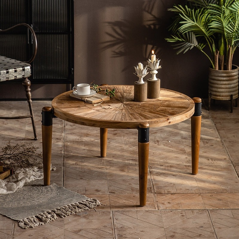 コーヒーテーブル ウッドカラー わびさびスタイル 丸テーブル コーヒーテーブル センターテーブル 北欧 木目 カントリー ナチュラル