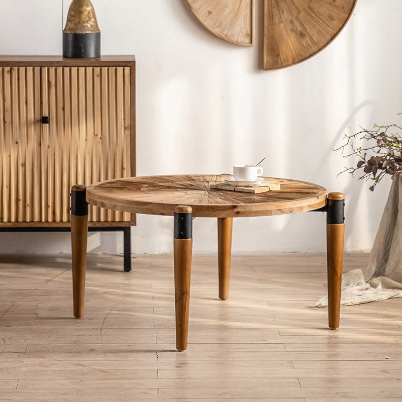コーヒーテーブル ウッドカラー わびさびスタイル 丸テーブル コーヒーテーブル センターテーブル 北欧 木目 カントリー ナチュラル