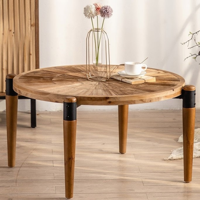 コーヒーテーブル ウッドカラー わびさびスタイル 丸テーブル コーヒーテーブル センターテーブル 北欧 木目 カントリー ナチュラル