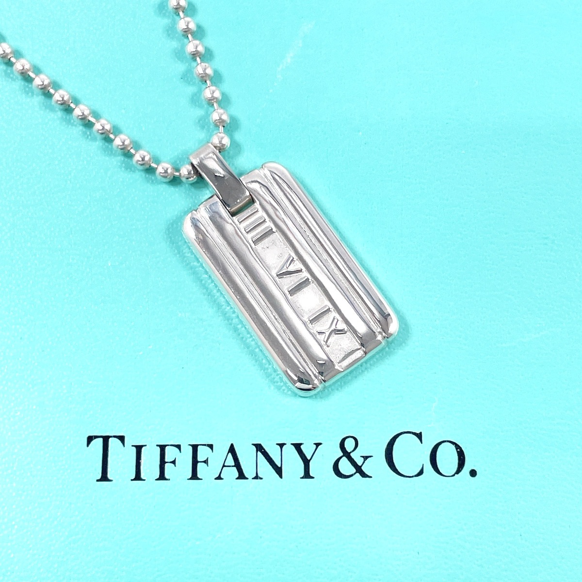 Tiffanyボールチェーン アトラス プレート ネックレス シルバー