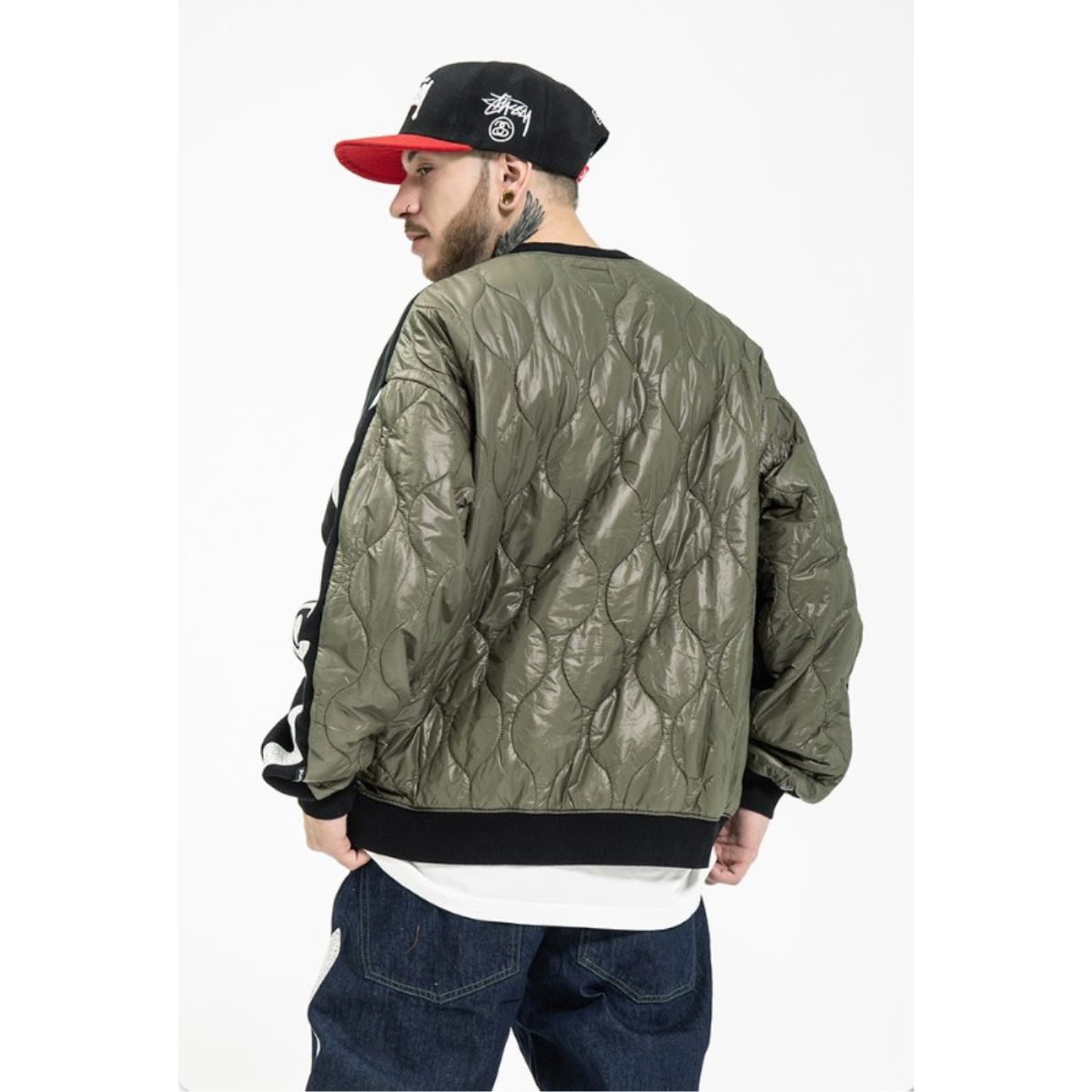 【2点購入で150OFF】[最安値保証*即納]プルオーバー スウェット 裏起毛 起毛 トップス メンズ 長袖 切り替え 異素材 キルティング 中綿 プリント スカル スケルトン バンド Ｂ系 黒 一枚