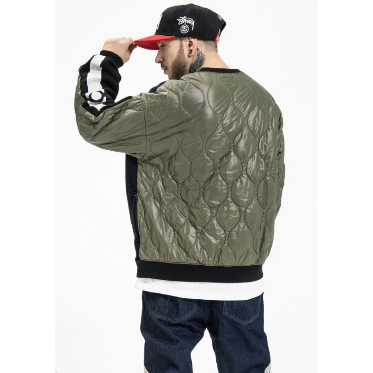 【2点購入で150OFF】[最安値保証*即納]プルオーバー スウェット 裏起毛 起毛 トップス メンズ 長袖 切り替え 異素材 キルティング 中綿 プリント スカル スケルトン バンド Ｂ系 黒 一枚