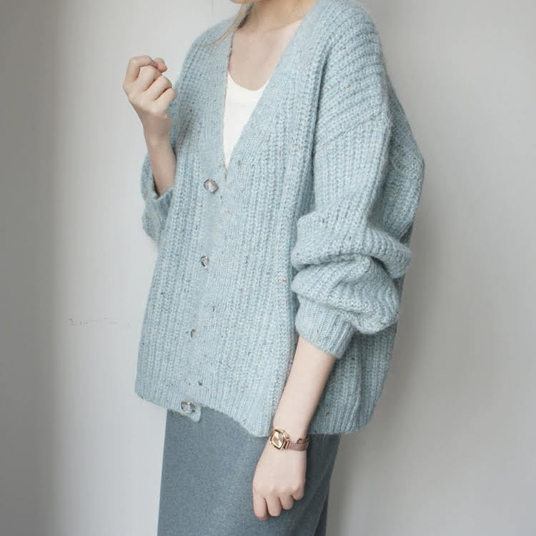 ゆったりルーズニットカーディガン ニットカーディガン セーターカーディガン 長袖カーディガン カーディガン水色 ニット カーディガン 水色 ライトブルー 韓国 オルチャン レディース 長袖