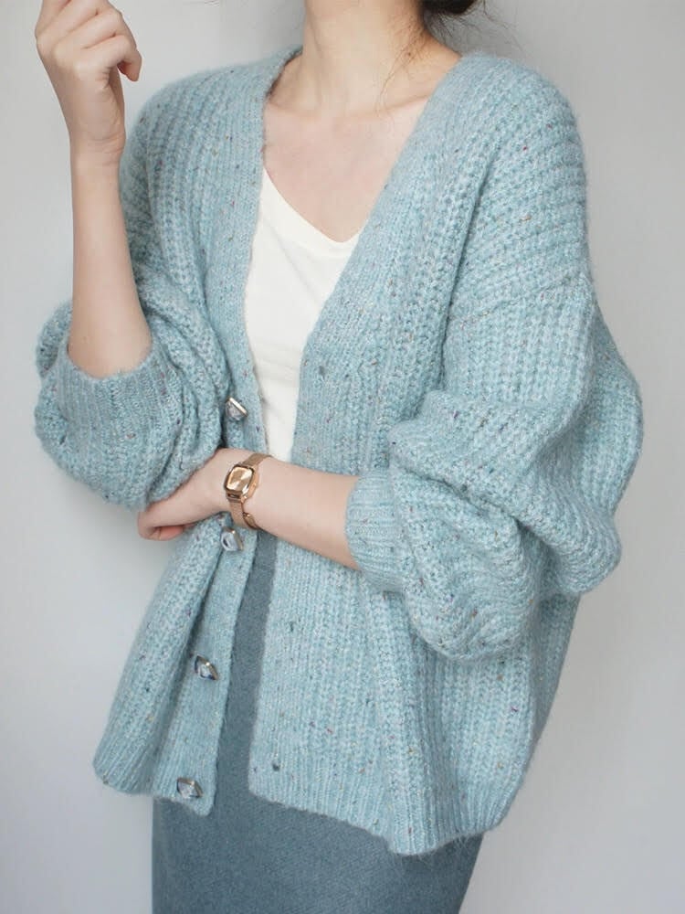 ゆったりルーズニットカーディガン ニットカーディガン セーターカーディガン 長袖カーディガン カーディガン水色 ニット カーディガン 水色 ライトブルー 韓国 オルチャン レディース 長袖
