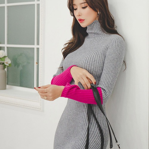 【送料無料】レディース スリーブカラー ハイネックリブニット ワンピース 2色展開 大人可愛い 【送料無料】レディース スリーブカラー ハイネックリブニット ワンピース 2色展開 大人可愛い