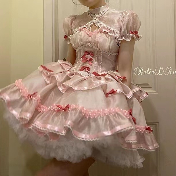 ロリータスカート ロリータ 恋人 バレエ 春夏 超可愛い スイートドレス スーパー サスペンダースカート プリンセスロー