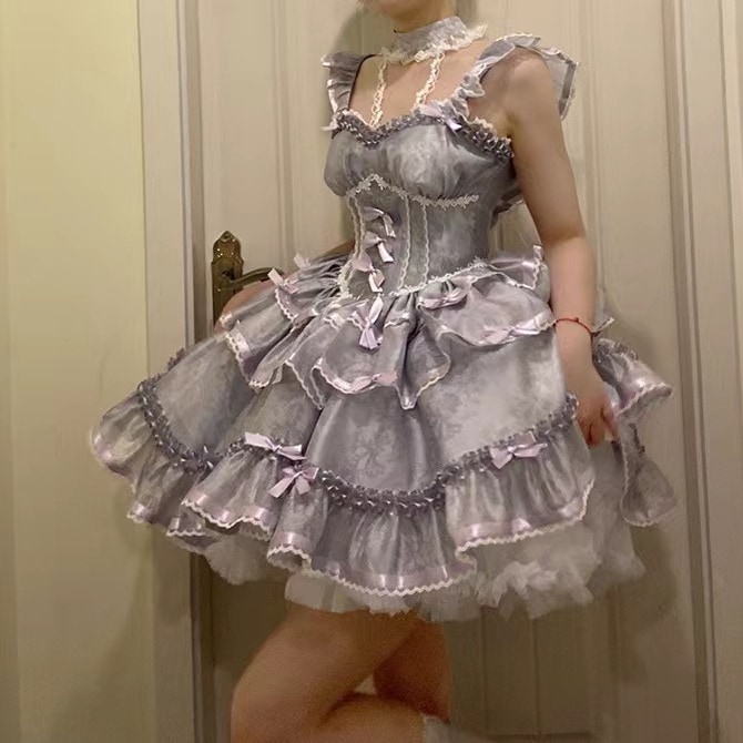 ロリータスカート ロリータ 恋人 バレエ 春夏 超可愛い スイートドレス スーパー サスペンダースカート プリンセスロー