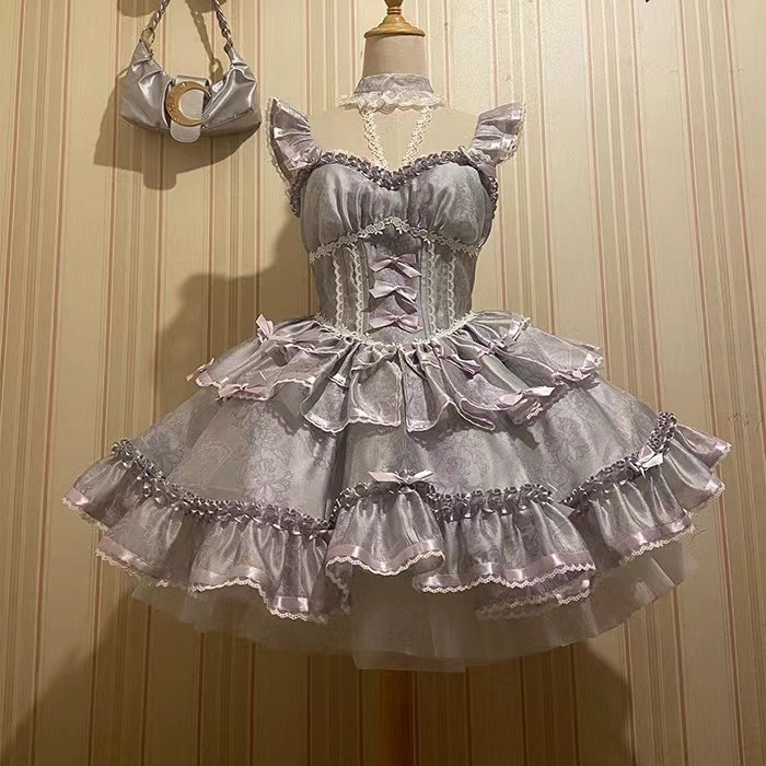 ロリータスカート ロリータ 恋人 バレエ 春夏 超可愛い スイートドレス スーパー サスペンダースカート プリンセスロー