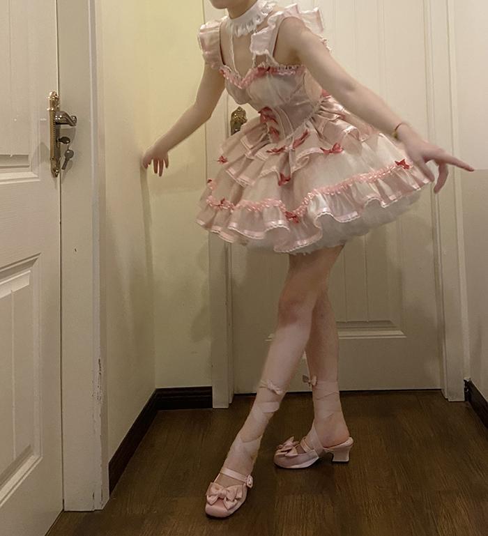 ロリータスカート ロリータ 恋人 バレエ 春夏 超可愛い スイートドレス スーパー サスペンダースカート プリンセスロー