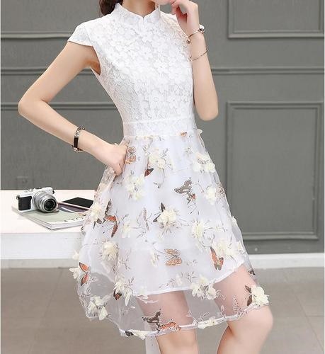 1327.花柄レース半袖ドレス(ホワイト) パーティドレス 二次会 お呼ばれ 大人 かわいい プチプラ 1327.花柄レース半袖ドレス(ホワイト) パーティドレス 二次会 お呼ばれ 大人 かわいい プチプラ