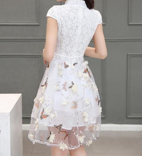 1327.花柄レース半袖ドレス(ホワイト) パーティドレス 二次会 お呼ばれ 大人 かわいい プチプラ 1327.花柄レース半袖ドレス(ホワイト) パーティドレス 二次会 お呼ばれ 大人 かわいい プチプラ