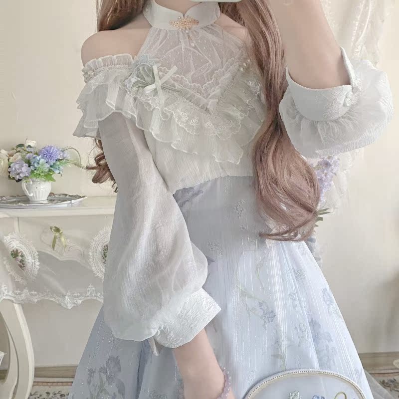 正規品デザイン瑠璃夢lolita紫ロングワンピース露肩気質少女