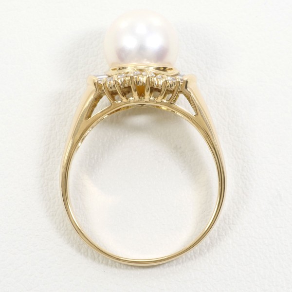 K18 18金 YG リング 16号 パール(真珠) 約9mm ダイヤ 0.41 ジュエリー 中古