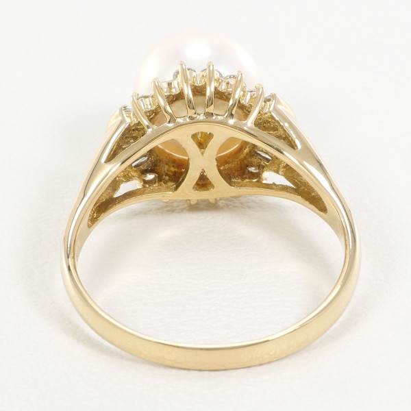K18 18金 YG リング 16号 パール(真珠) 約9mm ダイヤ 0.41 ジュエリー 中古