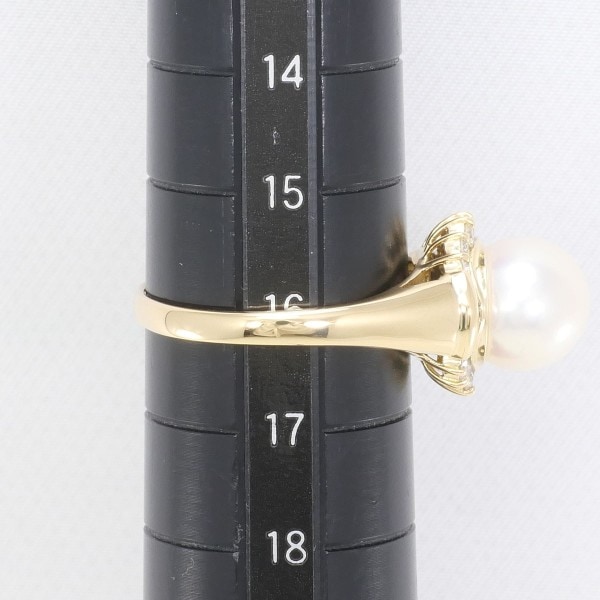 K18 18金 YG リング 16号 パール(真珠) 約9mm ダイヤ 0.41 ジュエリー 中古