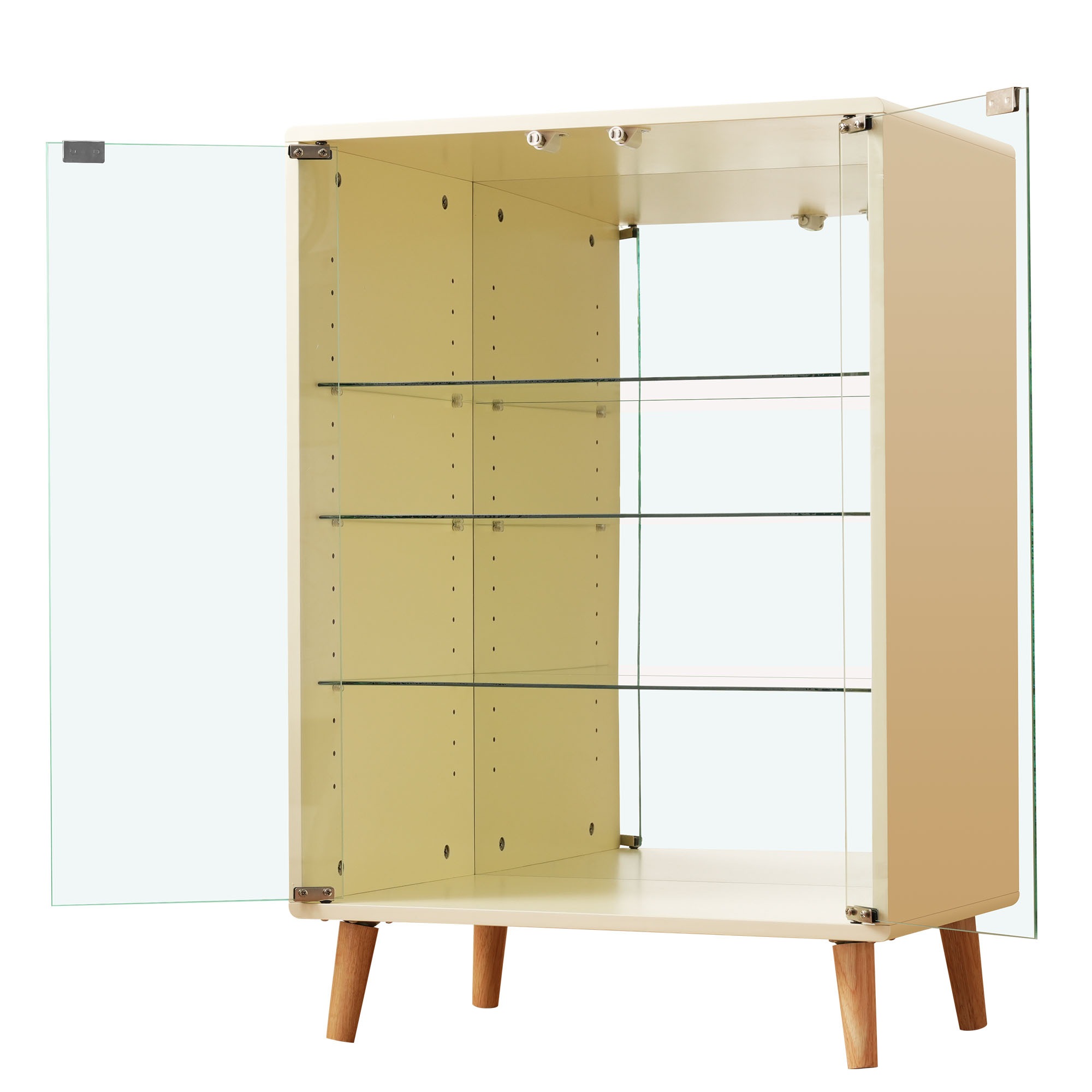 コレクションケース ワイド 大容量 コレクションシェルフ ガラスディスプレイキャビネット 4段 高さ調節可能 背面ミラー 強化ガラス棚 サイズ：幅60*奥行43*高さ88CM ベージュGG7061 G