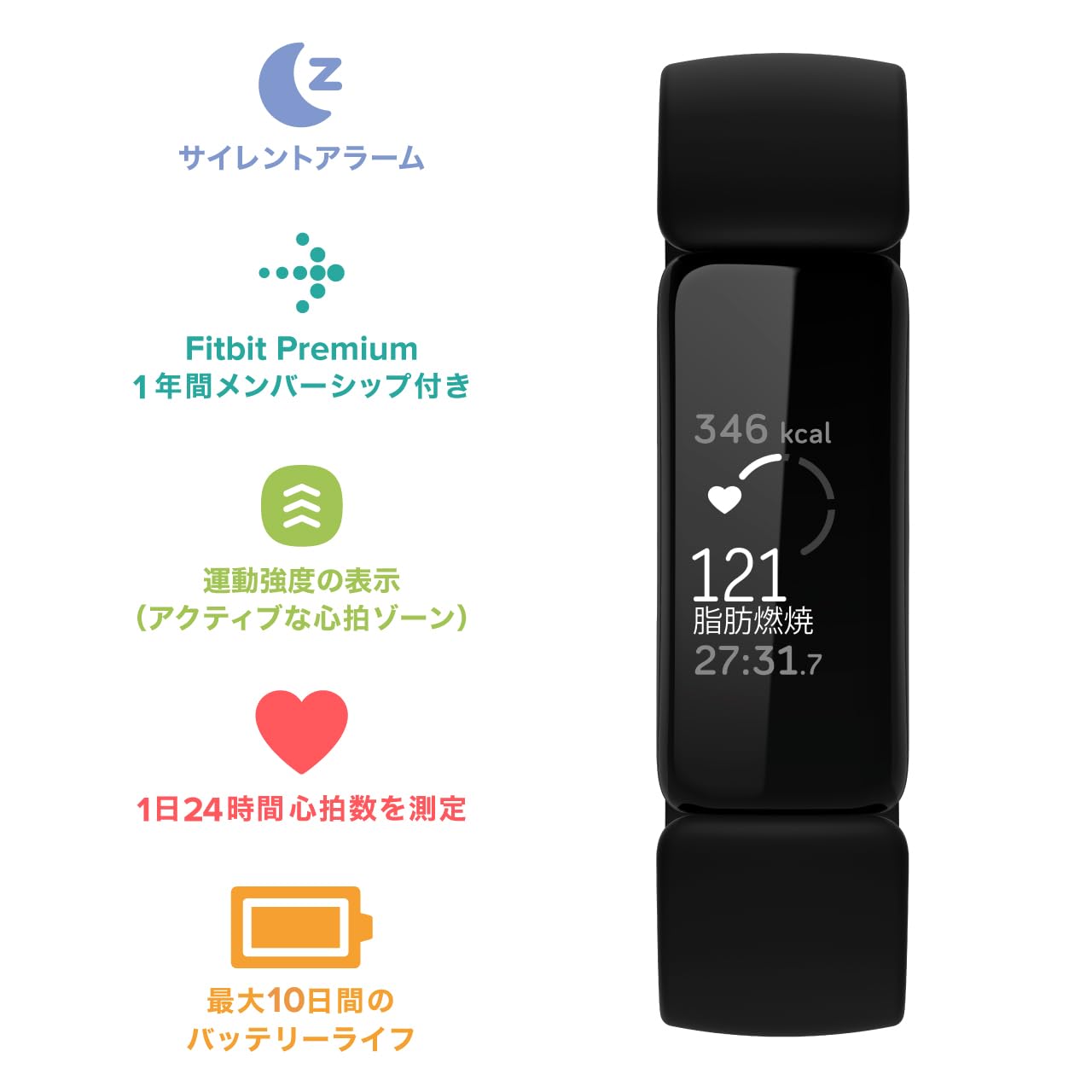 Fitbit Inspire2 フィットネストラッカー Black ブラック L/Sサイズ/心拍計 [日本正規品]