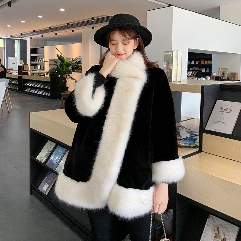 レディースファッションファーコートイミテーションキツネ毛皮厚暖かい毛皮マントマントマントウサギ毛皮のコート暖かいジャケット
