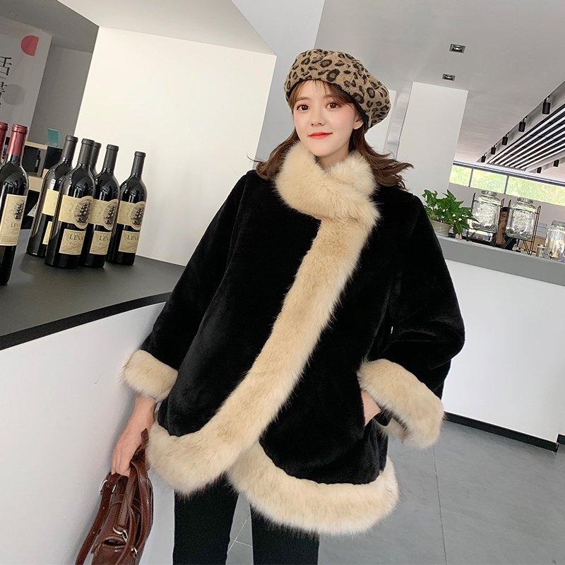 レディースファッションファーコートイミテーションキツネ毛皮厚暖かい毛皮マントマントマントウサギ毛皮のコート暖かいジャケット