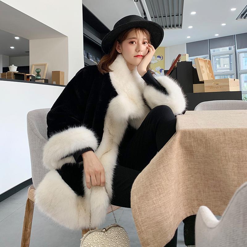 レディースファッションファーコートイミテーションキツネ毛皮厚暖かい毛皮マントマントマントウサギ毛皮のコート暖かいジャケット