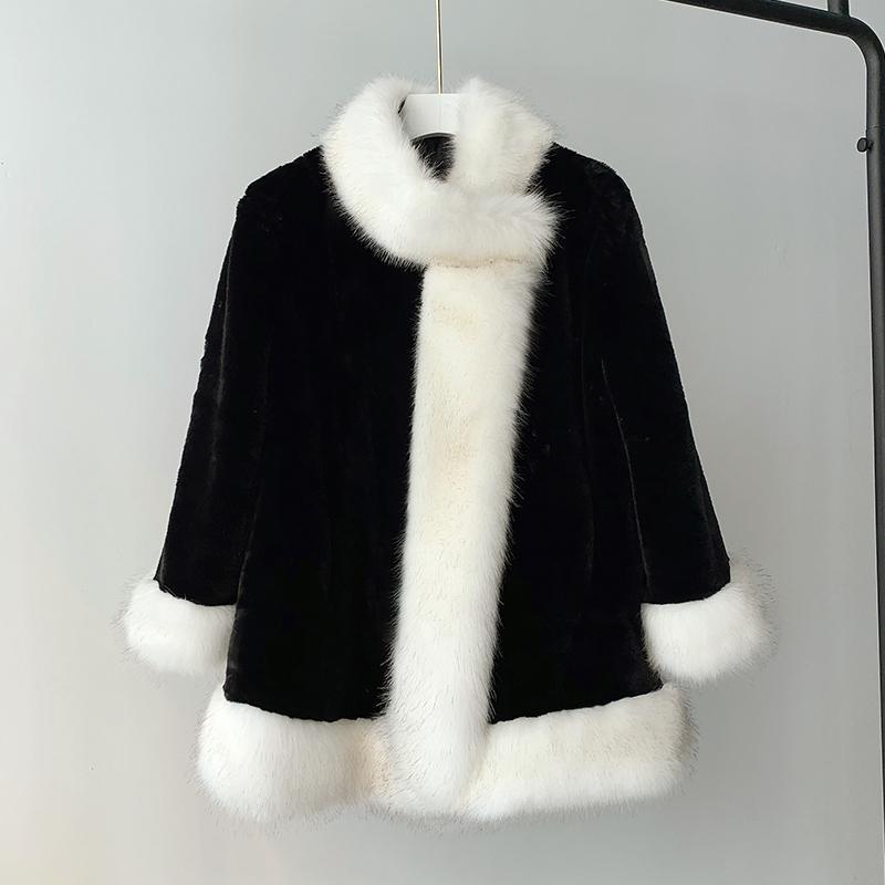 レディースファッションファーコートイミテーションキツネ毛皮厚暖かい毛皮マントマントマントウサギ毛皮のコート暖かいジャケット