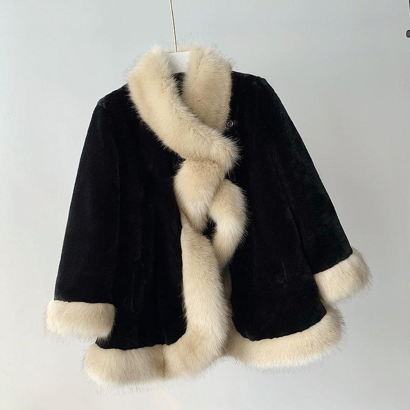 レディースファッションファーコートイミテーションキツネ毛皮厚暖かい毛皮マントマントマントウサギ毛皮のコート暖かいジャケット
