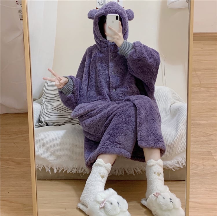 3color パジャマ セットアップ ルームウェア ナイトウェア ネグリジェ 大きめ くま柄