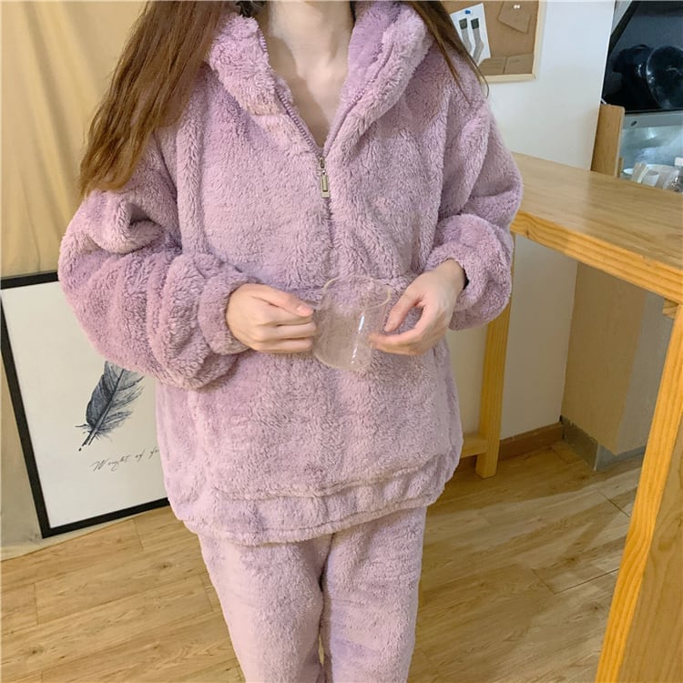 3color パジャマ セットアップ ルームウェア ナイトウェア ネグリジェ 大きめ くま柄