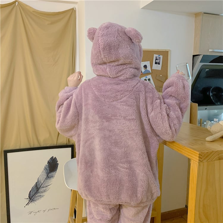 3color パジャマ セットアップ ルームウェア ナイトウェア ネグリジェ 大きめ くま柄