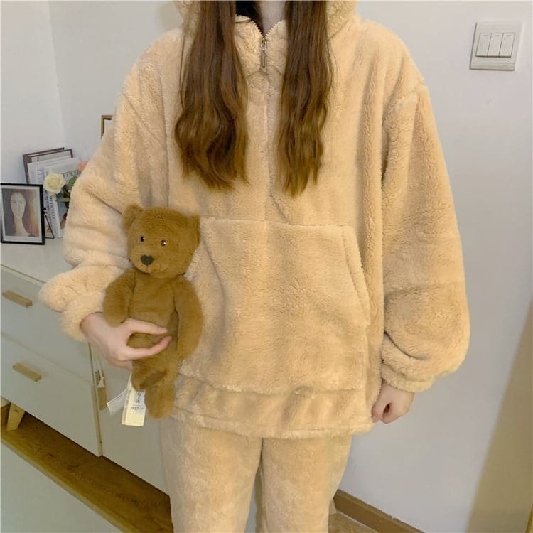 3color パジャマ セットアップ ルームウェア ナイトウェア ネグリジェ 大きめ くま柄
