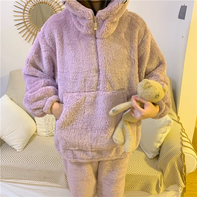 3color パジャマ セットアップ ルームウェア ナイトウェア ネグリジェ 大きめ くま柄