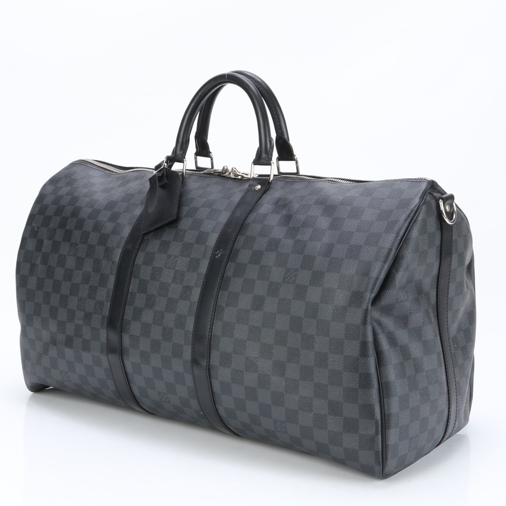 極美品 ダミエ グラフィット キーポル バンドリエール55 N41413 レザー×コーティングキャンバス ボストン バッグ 出張 旅行 ショルダー メンズ ELE BH22-6 中古