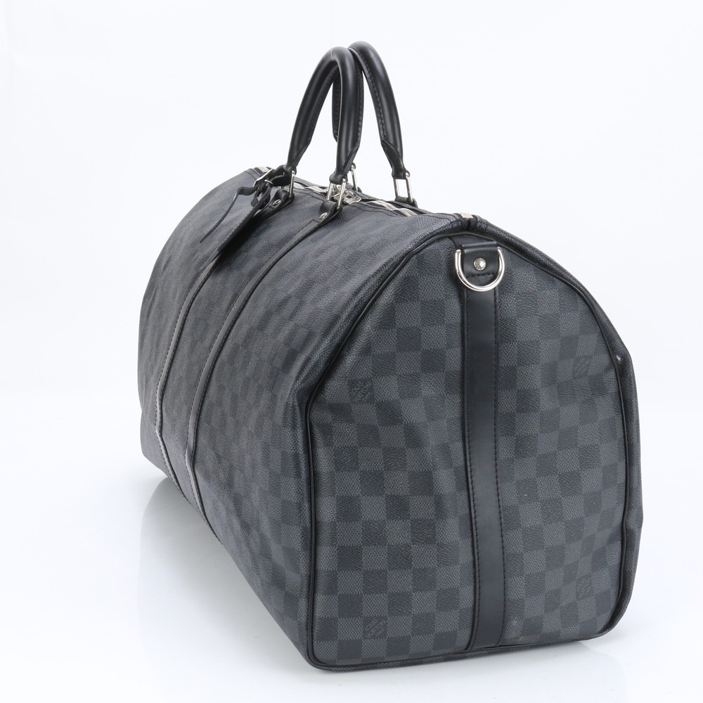 極美品 ダミエ グラフィット キーポル バンドリエール55 N41413 レザー×コーティングキャンバス ボストン バッグ 出張 旅行 ショルダー メンズ ELE BH22-6 中古