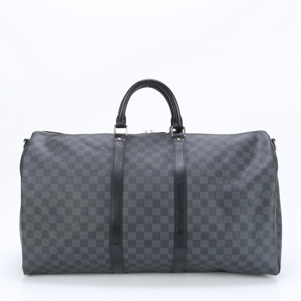 極美品 ダミエ グラフィット キーポル バンドリエール55 N41413 レザー×コーティングキャンバス ボストン バッグ 出張 旅行 ショルダー メンズ ELE BH22-6 中古