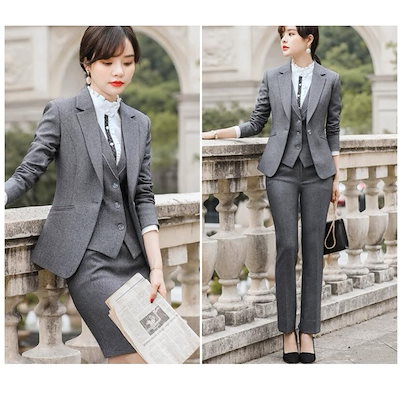 Qoo10] スーツレディース 5点セット ベスト付き : レディース服