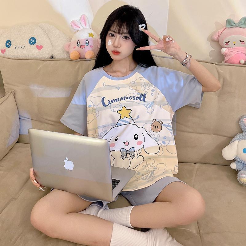 【極速出荷】Insプリンセス風パジャマ少女半袖純綿アニメかわいい2点セットホーム服