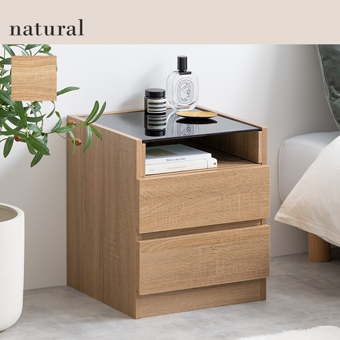 ブラックガラス天板 ナイトテーブル 幅35cm コンパクト 省スペース 引出し収納 ブラックガラス天板 ナイトテーブル 幅35cm コンパクト 省スペース 引出し収納