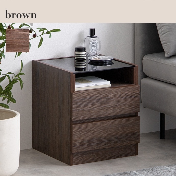 ブラックガラス天板 ナイトテーブル 幅35cm コンパクト 省スペース 引出し収納 ブラックガラス天板 ナイトテーブル 幅35cm コンパクト 省スペース 引出し収納