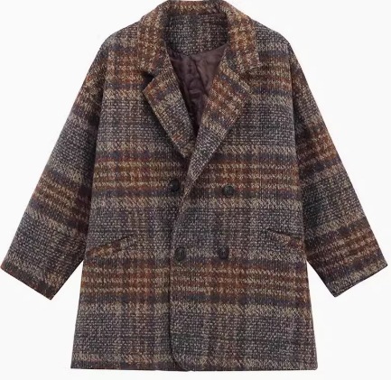 レディース アウター ウールコート ウール ミディアム 長袖 袖あり 襟付き 角襟 ポケット 前開き ボタン 厚手 かわいい 大人可愛い シンプル カジュアル おしゃれ レトロ ラフ チェック 秋 冬