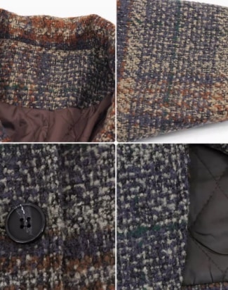 レディース アウター ウールコート ウール ミディアム 長袖 袖あり 襟付き 角襟 ポケット 前開き ボタン 厚手 かわいい 大人可愛い シンプル カジュアル おしゃれ レトロ ラフ チェック 秋 冬