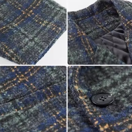 レディース アウター ウールコート ウール ミディアム 長袖 袖あり 襟付き 角襟 ポケット 前開き ボタン 厚手 かわいい 大人可愛い シンプル カジュアル おしゃれ レトロ ラフ チェック 秋 冬