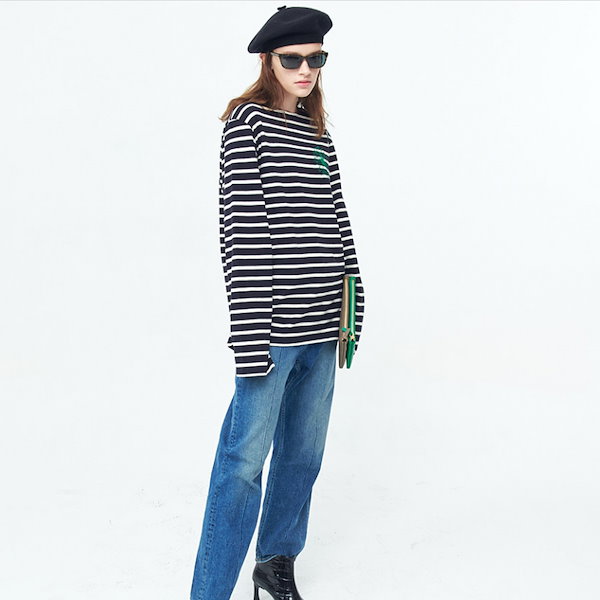 [少女時代 ユナ 着用] TSHIRT LONG SLEEVE STRIPE 長袖 Tシャツ 大きいサイズ おしゃれ レディース SNSD