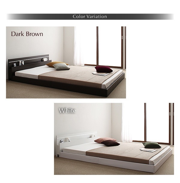 ライトコンセント付 国産フロアベッド JOINT WIDEジョイントワイド ボンネルコイルマットレス付き ダブル フレーム色ホワイト