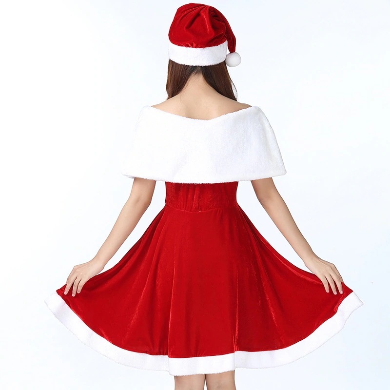 ハロウィンクリスマスパーティー映画テレビセクシー気質女性レッドサンタクロースコスプレショー服ファッションファスナー個性かわいい仮装舞踏会お衣装を演じるベルベットワンピース3点セットマント着